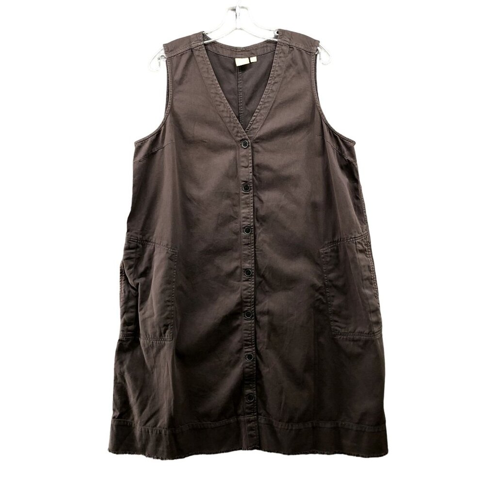 GAP Khakis Sleeveless V-neck A-Line Dress Size XLT Tall Brown Pinafore Knee